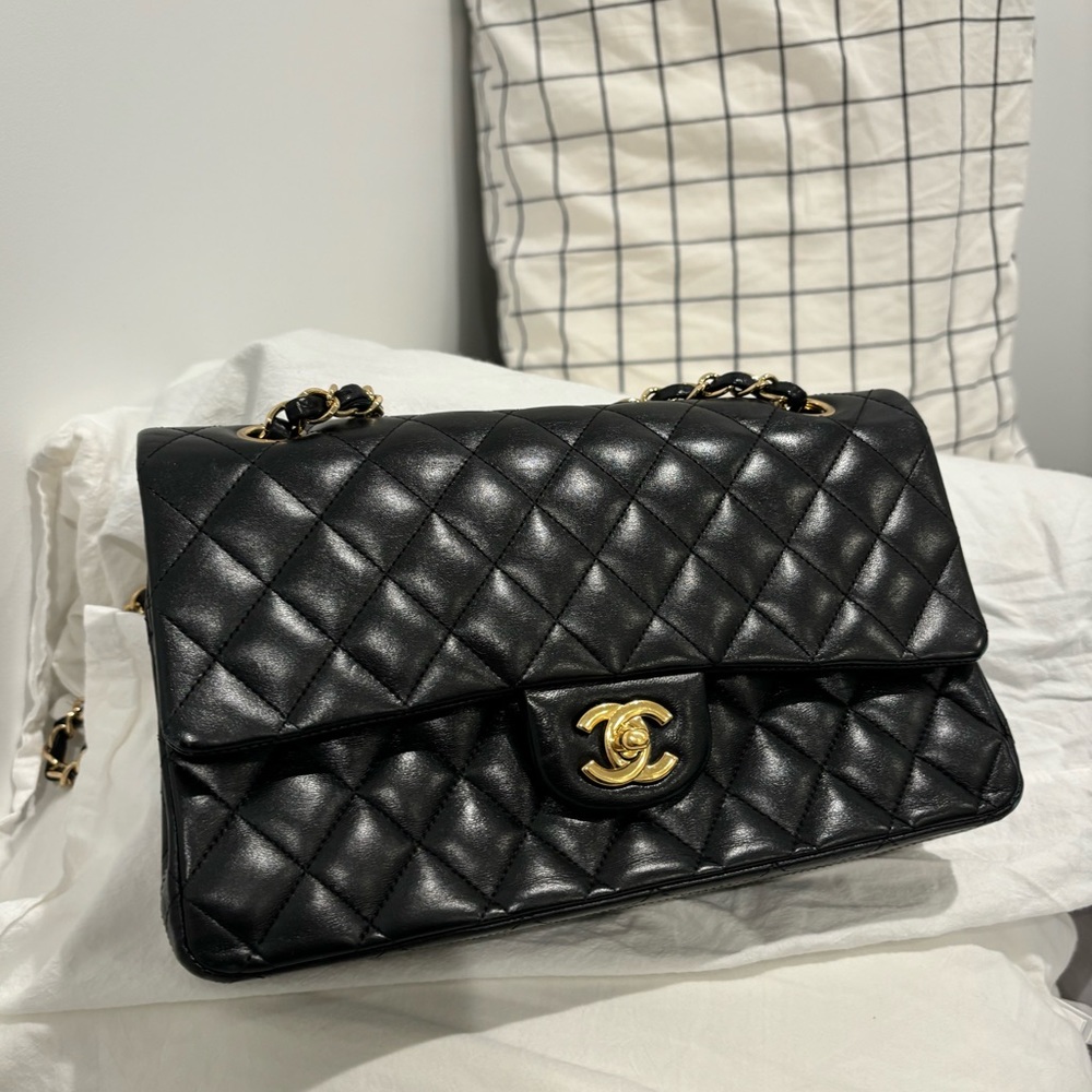Authentic CHANEL Classic Medium Double Flap Bag
 Lamb skin